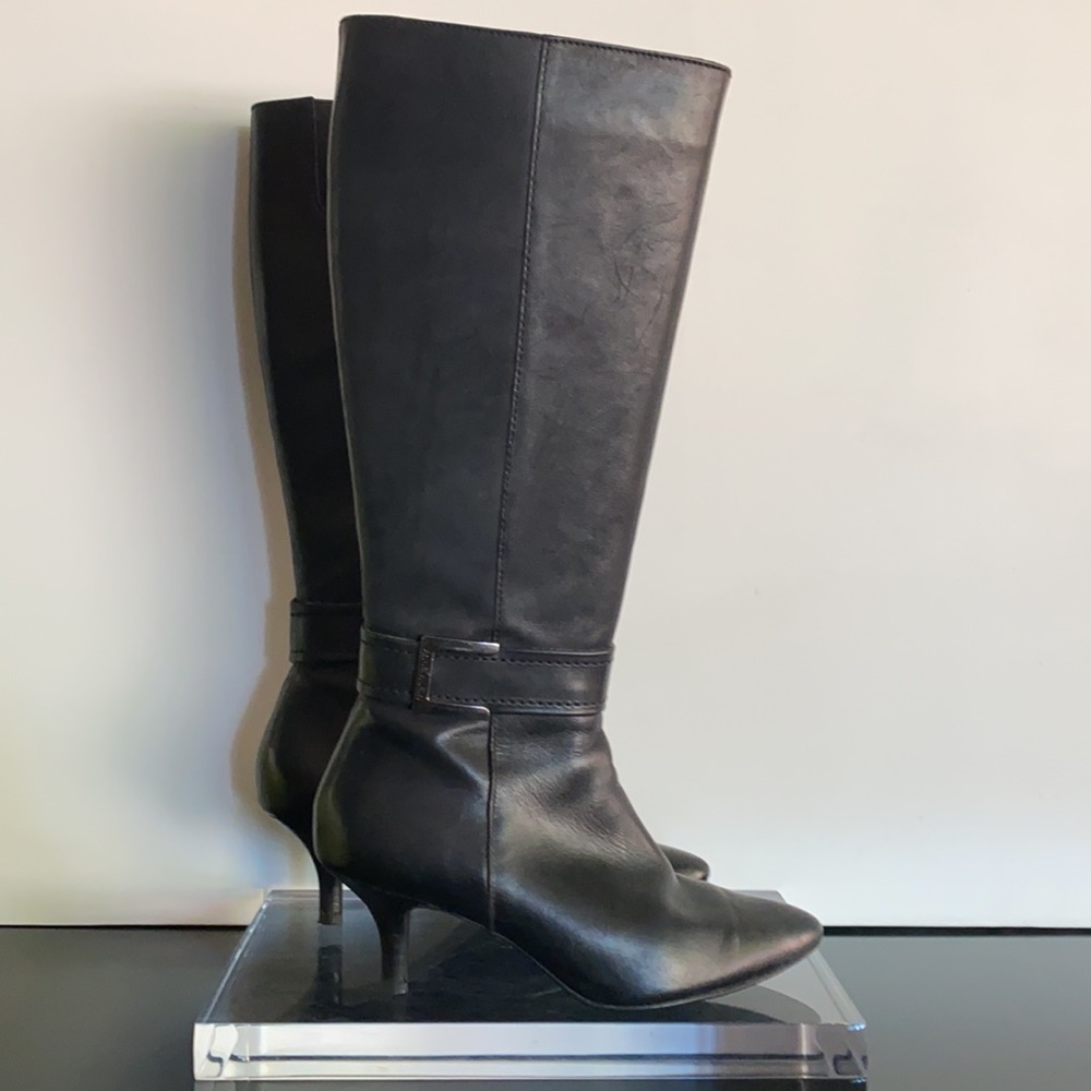 ANNE KLEIN BLACK LEATHER KNEE-HIGH BOOTS